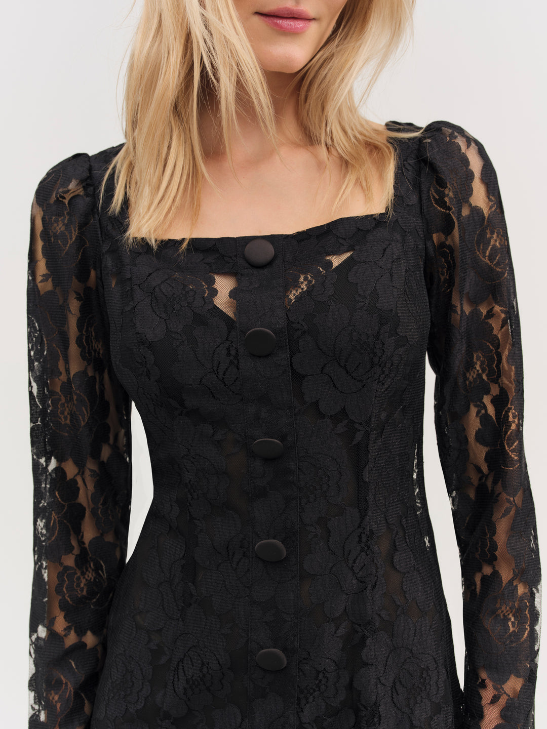 Women Claudia Rose Lace Long Sleeve Mini Dress - Black