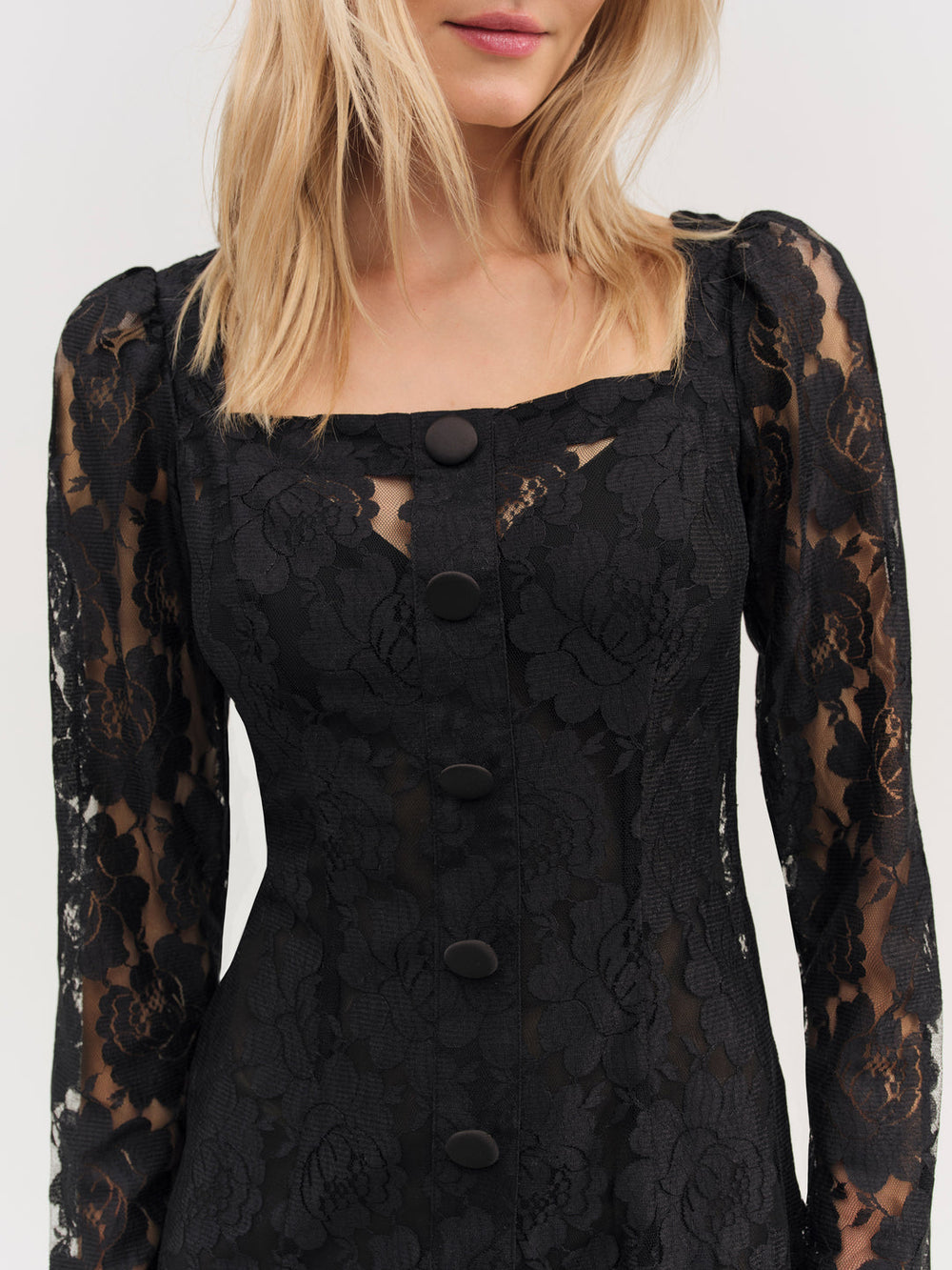 Women Claudia Rose Lace Long Sleeve Mini Dress - Black
