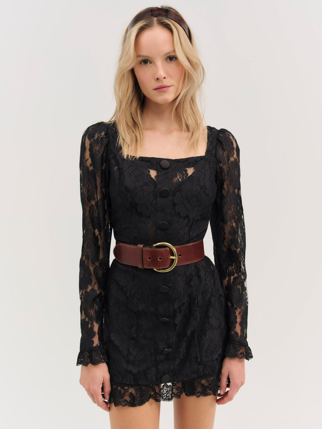 Women Claudia Rose Lace Long Sleeve Mini Dress - Black