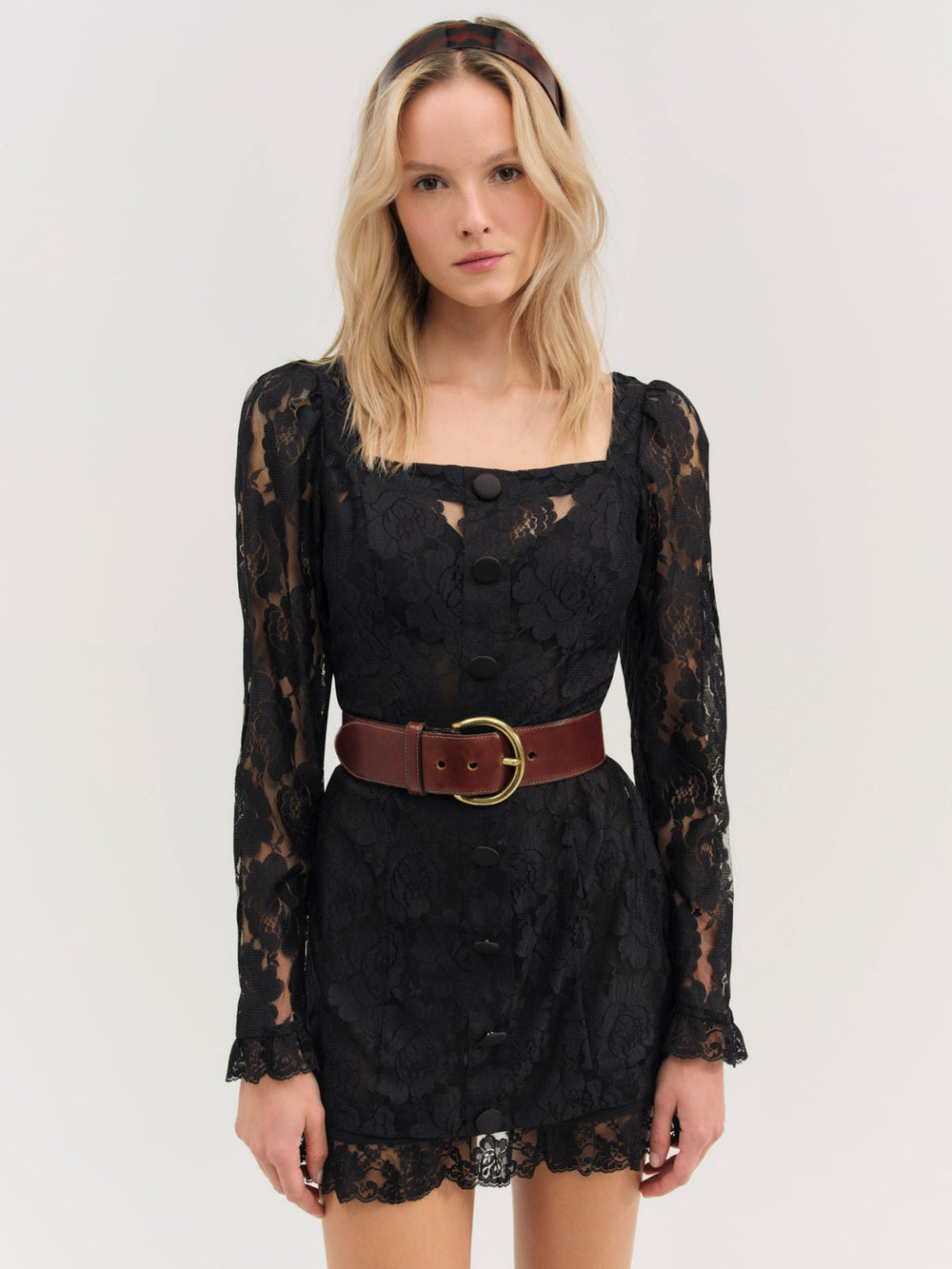 Women Claudia Rose Lace Long Sleeve Mini Dress - Black