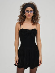 Women Martini Velvet Mini Dress - Black