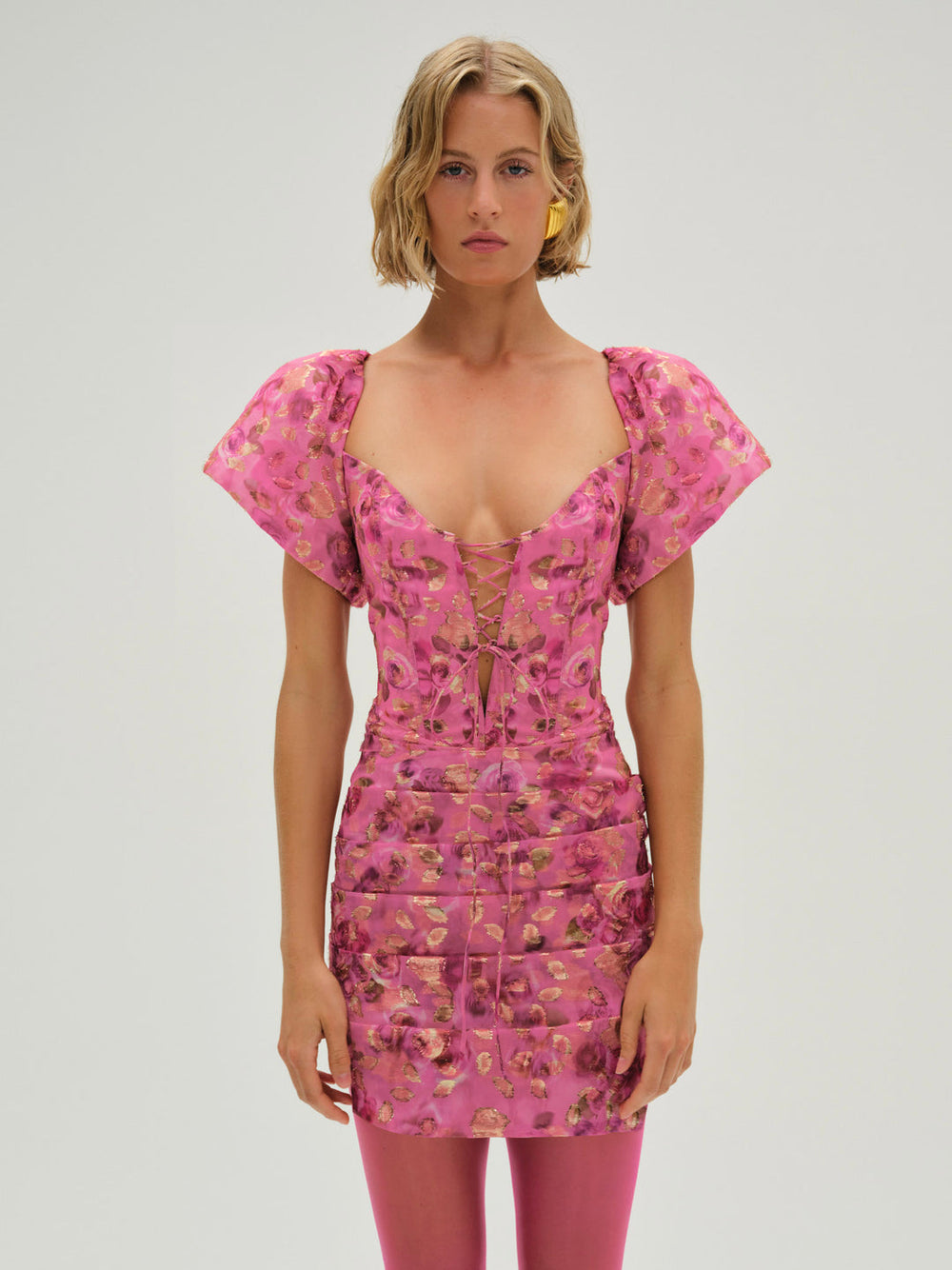 Women Blurred Roses Mini Dress - Pink