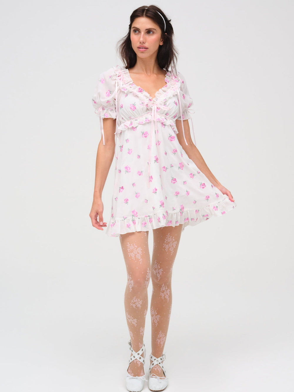 Women Fiona Floral Mini Dress - White