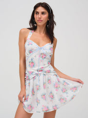Women Doily Bouquet Mini Dress - White