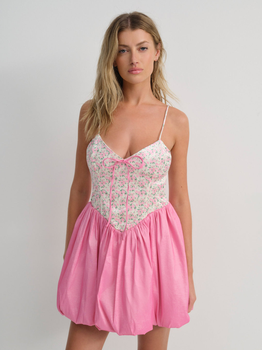 Women Berry Bud Bubble Mini Dress - Pink
