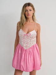 Women Berry Bud Bubble Mini Dress - Pink
