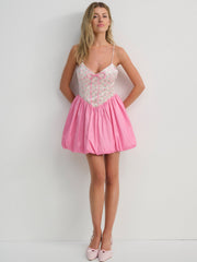 Women Berry Bud Bubble Mini Dress - Pink