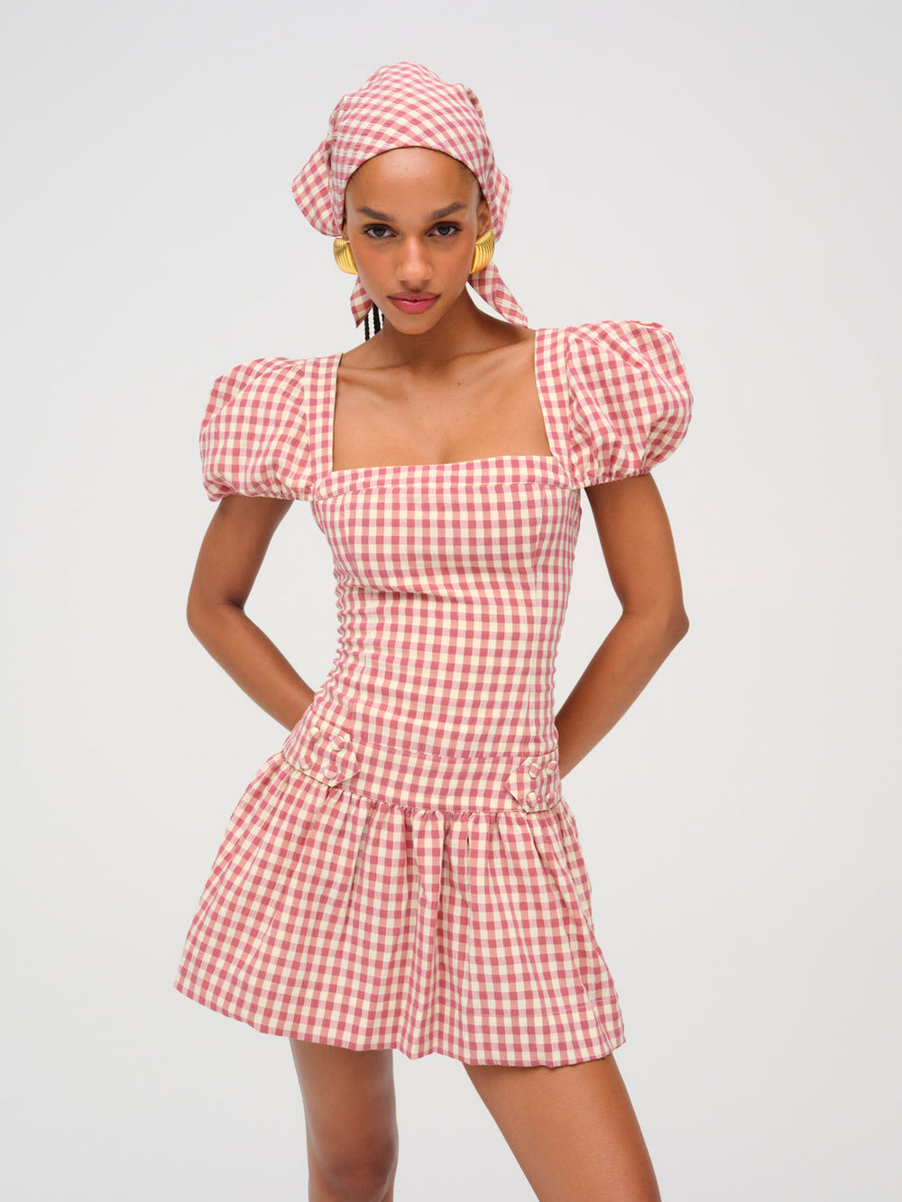 Women Georgia Gingham Short Sleeve Mini Dress - Mauve