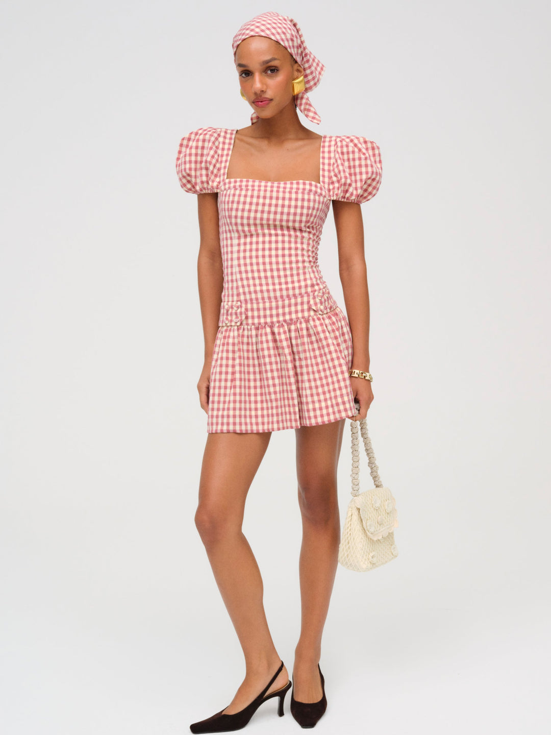 Women Georgia Gingham Short Sleeve Mini Dress - Mauve