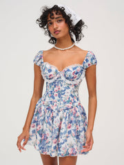 Women Audrey Floral Mini Dress - Blue