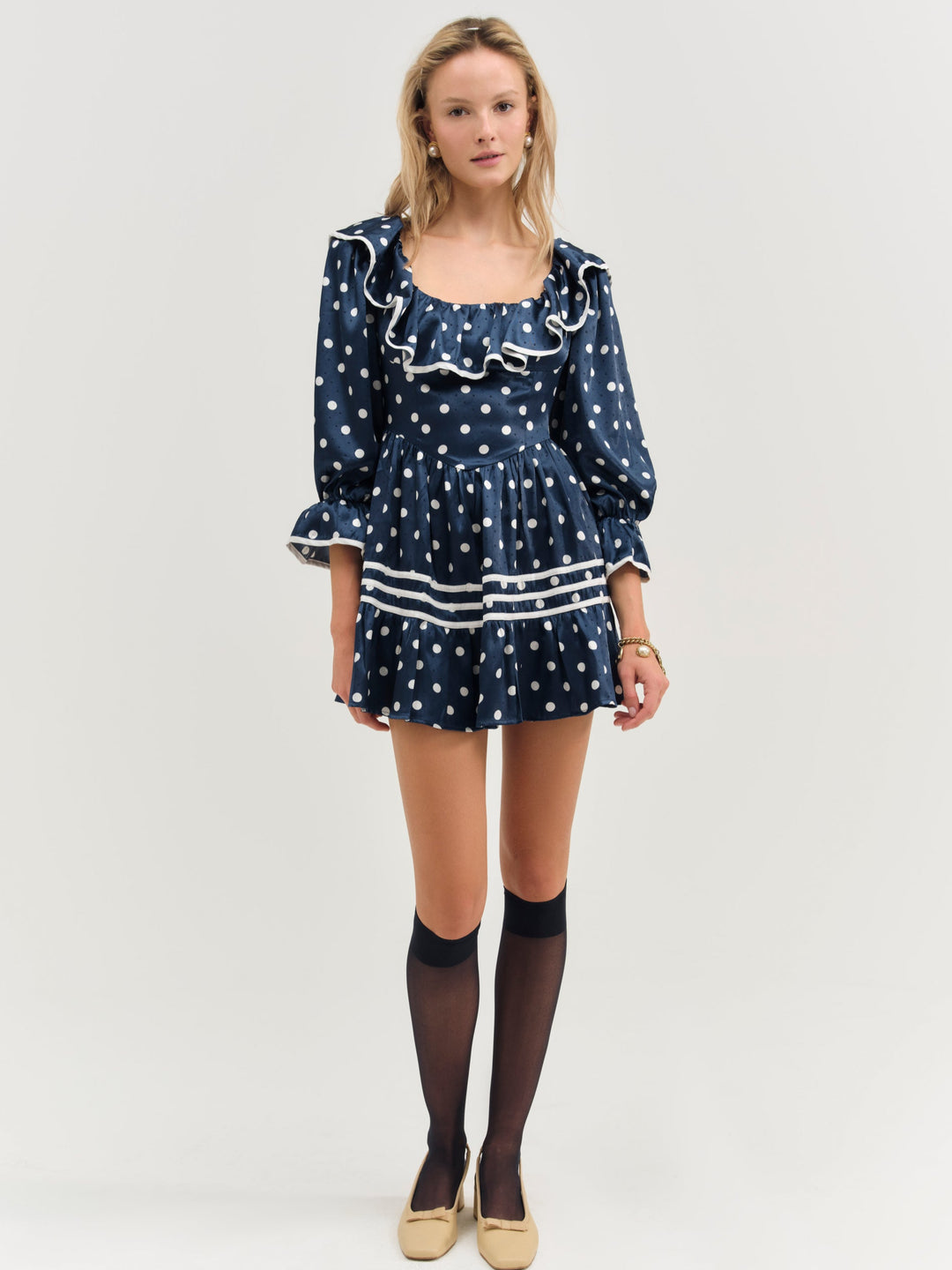 Women Seaside Dot Mini Dress - Navy
