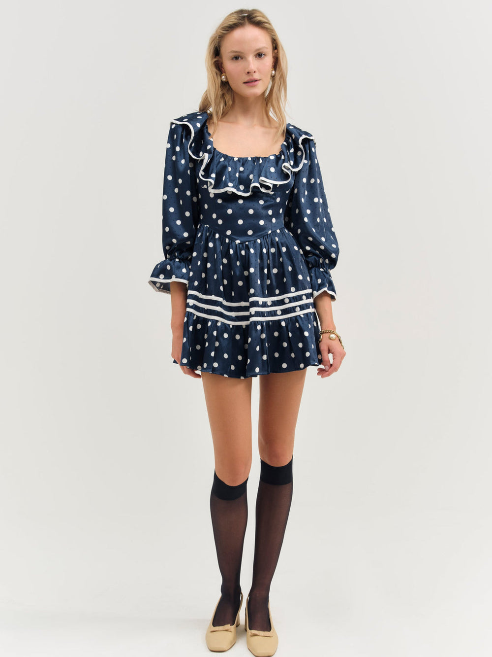 Women Seaside Dot Mini Dress - Navy