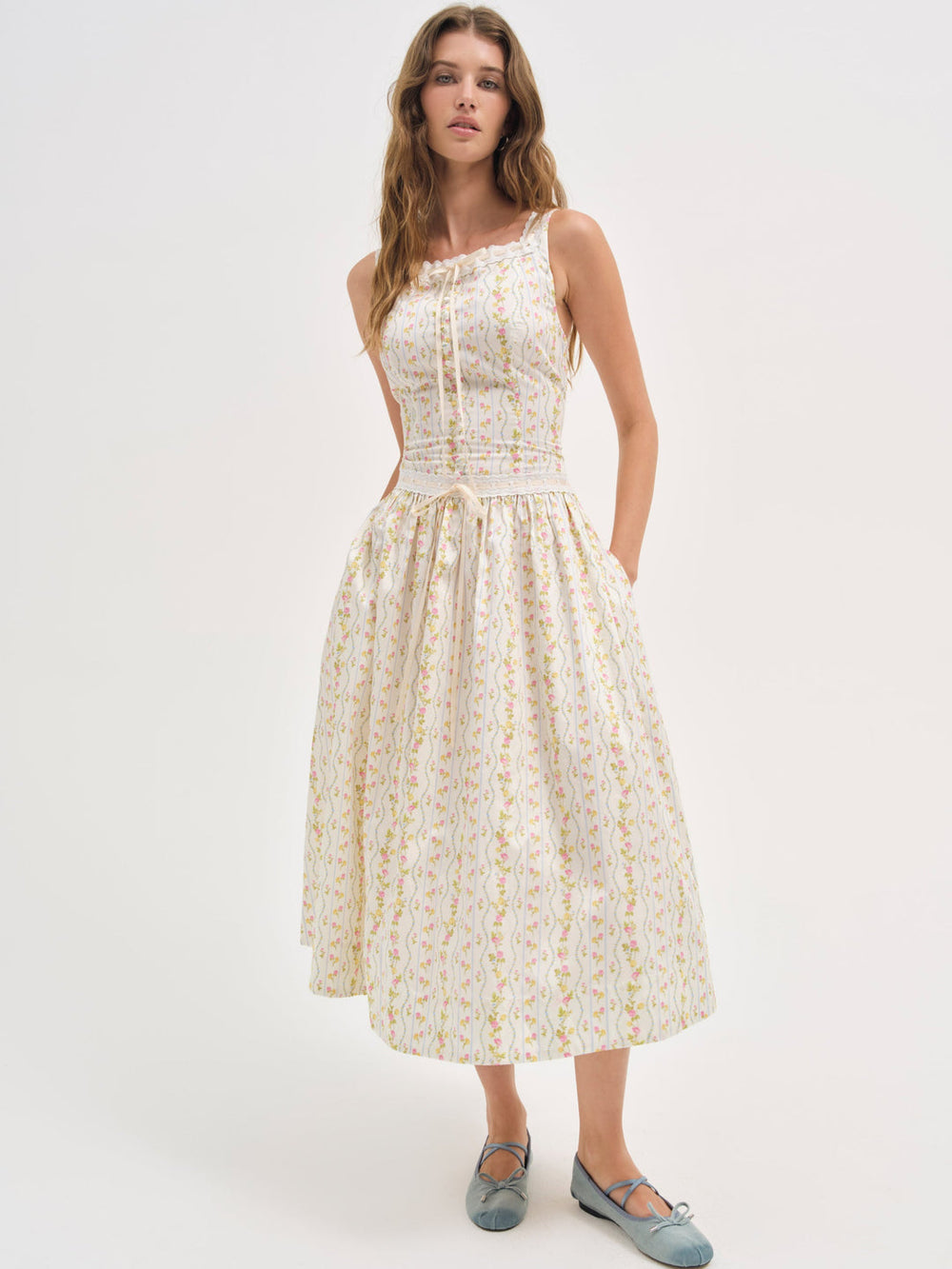 Women Brigitta Floral Midi Dress - Ivory