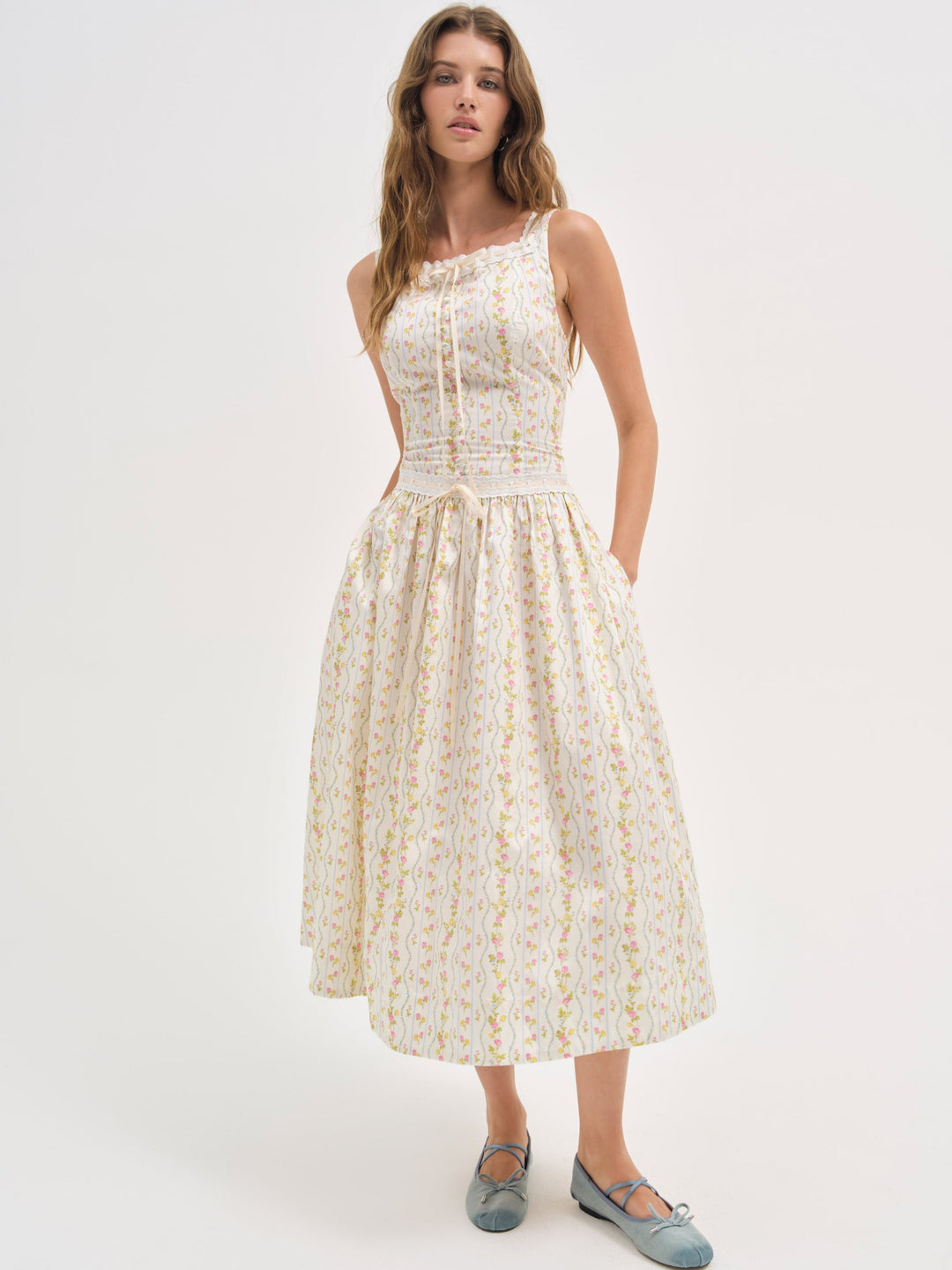 Women Brigitta Floral Midi Dress - Ivory