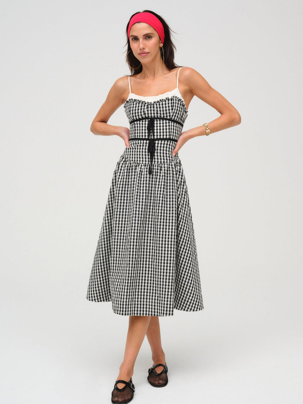 Women Georgia Gingham Midi Dress - Black