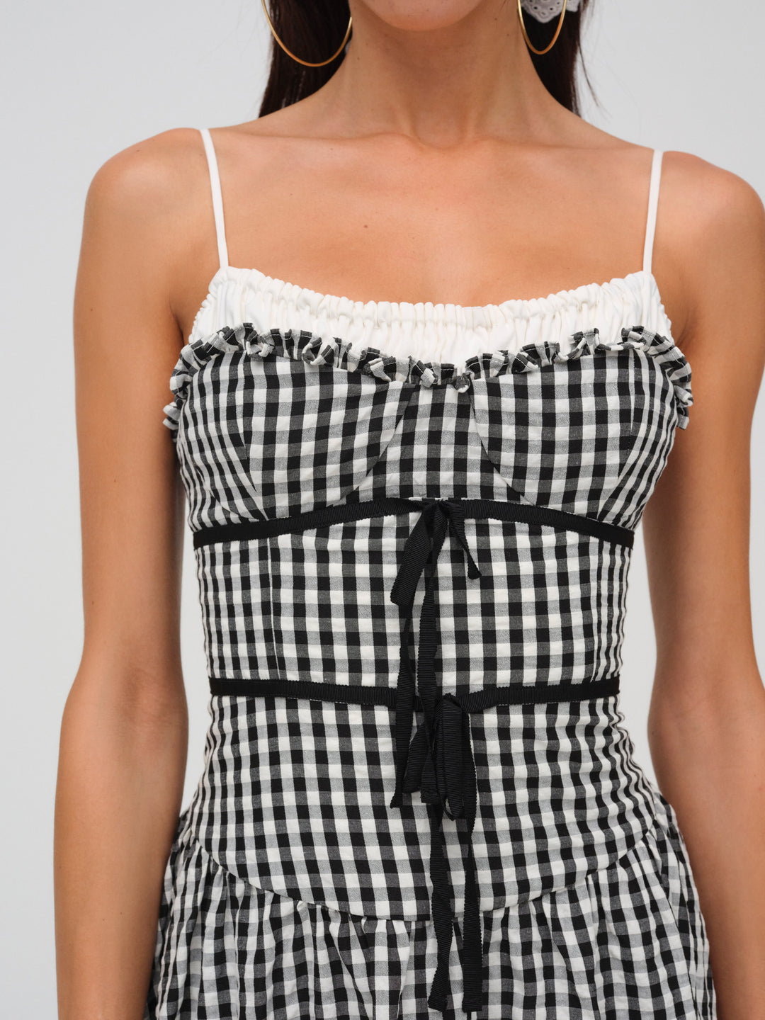 Women Georgia Gingham Midi Dress - Black