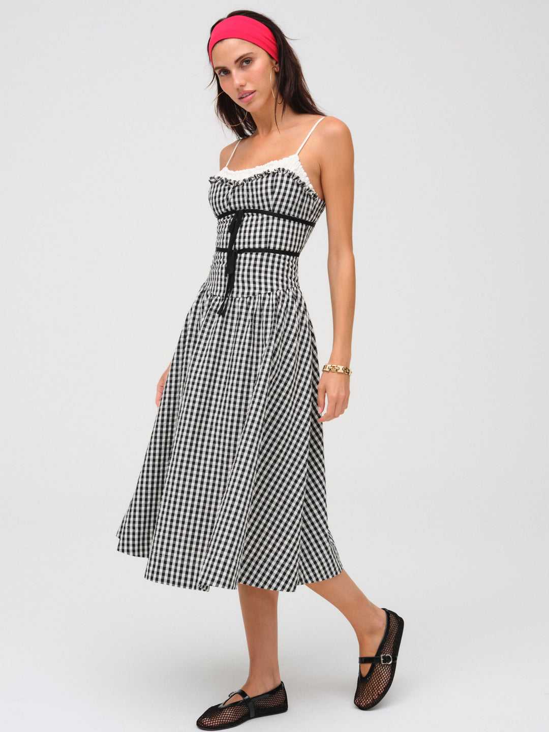 Women Georgia Gingham Midi Dress - Black