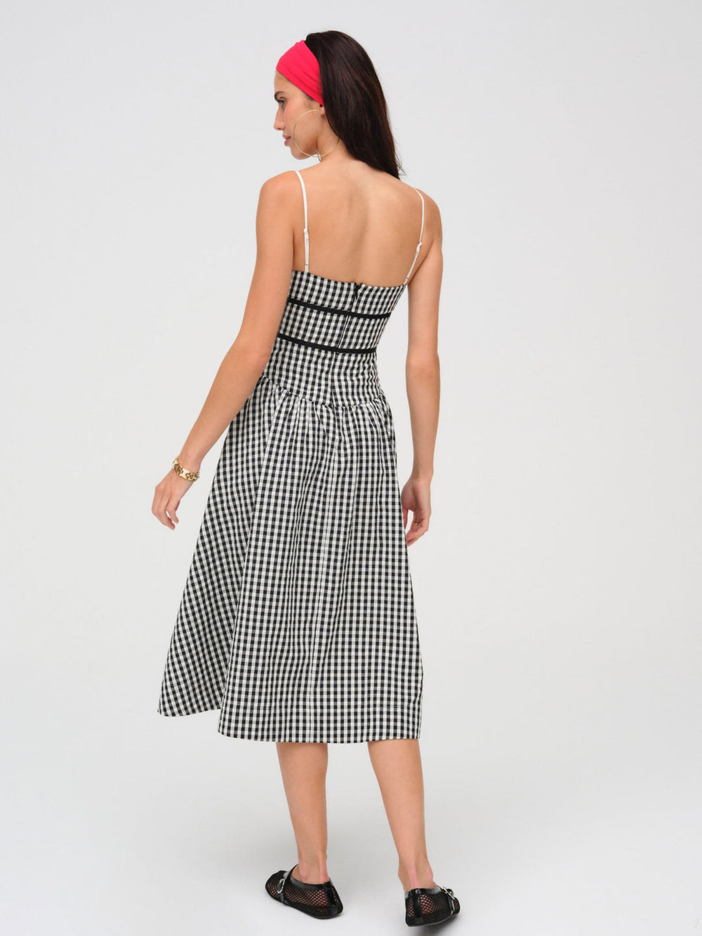 Women Georgia Gingham Midi Dress - Black