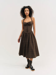 Women University Plaid Midi Dress - Brown