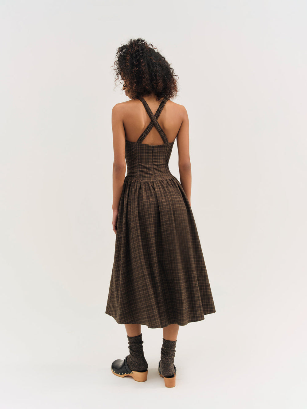Women University Plaid Midi Dress - Brown