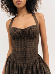 Women University Plaid Midi Dress - Brown