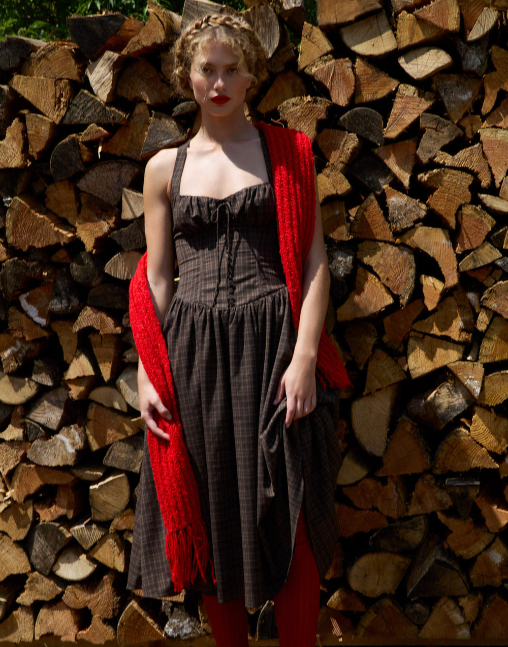 Women University Plaid Midi Dress - Brown