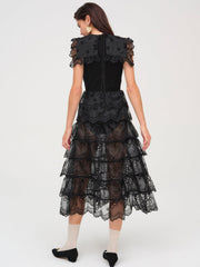 Women Daisy Eyelet Midi Dress - Black