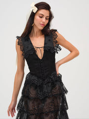 Women Daisy Eyelet Midi Dress - Black