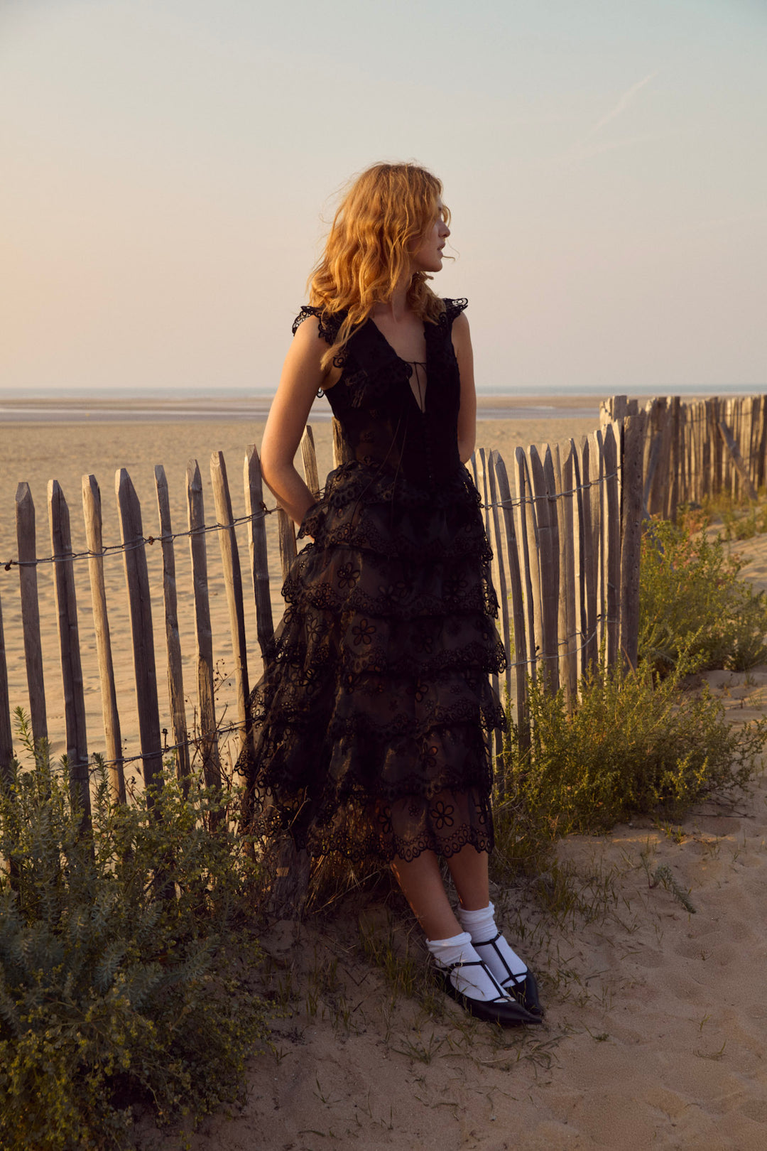 Women Daisy Eyelet Midi Dress - Black