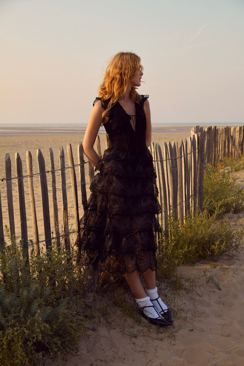 Women Daisy Eyelet Midi Dress - Black
